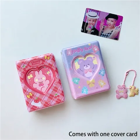 Mini Photo Album Heart Hollow Card Collector Book Cartoon Bear Rabbit PVC Photocard Binder Ins Style Kpop Idol Organizer