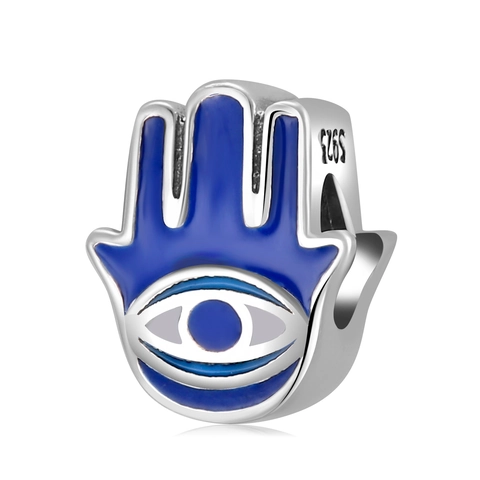 Hamsa Hand Perle 925 Sterling Silber Böser Blick Charm Blaue Emaille Für DIY Armband Herstellung Mode Schmuck Frauen