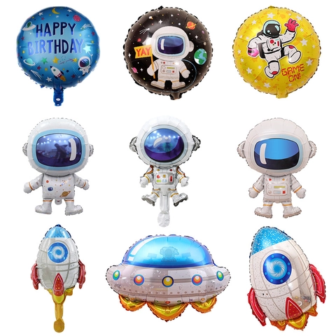 Space Theme Party Balloons Astronaut Rocket Spaceship Foil Latex For Boys Birthday Decoration Outer Space Galaxy