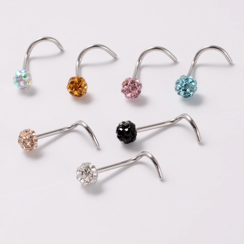 Piercing de Nariz de Acero Inoxidable con Bola de Strass de Pavé Forma de L Forma de S 20G Joyería de Piercing Minimalista para Mujer Hombre