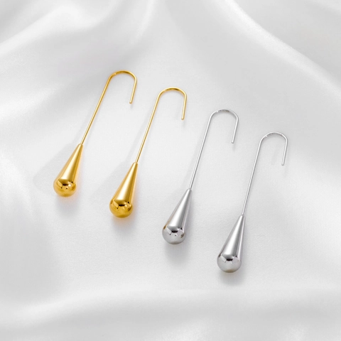 Water Drop Hook Earrings Stainless Steel 18K Gold Plated Long Teardrop Dangle Minimalist Vintage Style For Women