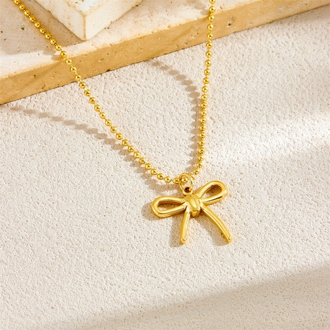 Collana Con Pendente A Fiocco Acciaio Inossidabile Placcato Oro Catena A Sfere Minimalista Gioielli Regalo Elegante Per Donne
