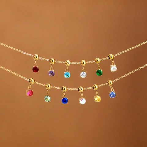 Birthstone Pendant Necklace Stainless Steel Twelve Months Zodiac Zircon Minimalist Fashion Jewelry For Women