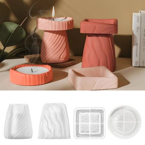 DIY Silicone Mold For Candle Making Plaster Resin Art Spiral Stripe Pillar Round Square Tray Platform Minimalist Home Decor Craft Tools