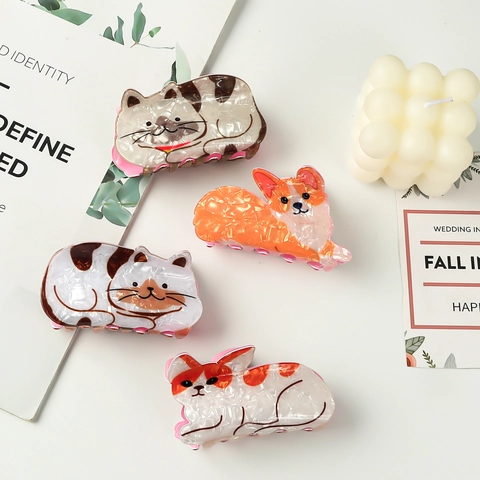 French Style Cartoon Animal Hair Claw Clip PVC Marble Texture Cute Cat Dog Frog Hairclip Dopamine Fashion Hair Accessories For Women