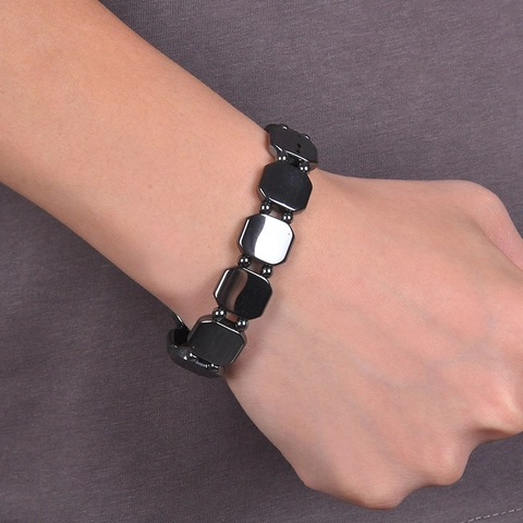 Bracciale In Pietra Di Ematite Magnetica Per Uomo Geometrico Largo Quadrato Freccia Moda Polso