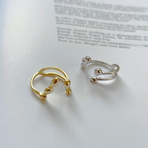 Unregelmäßiger Flüssigmetall Offener Ring 925 Sterlingsilber Verstellbar Minimalistisch Lava Welle Design Damen