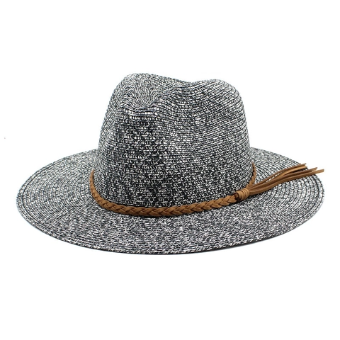 Classic Fedora Panama Straw Hat Foldable Wide Brim Sun Protection Summer Beach Vacation With Tassel Leather Band Unisex