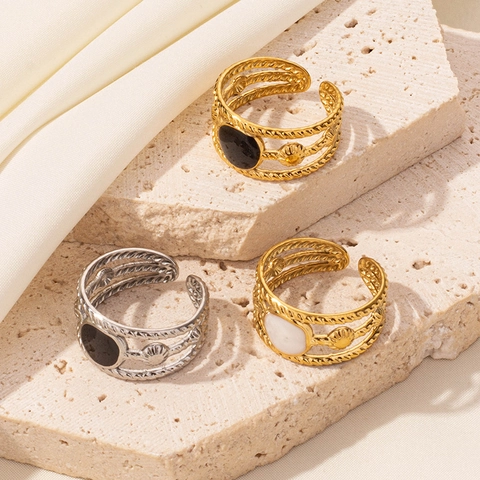 Bague Ouverte en Émail Cœur en Acier Inoxydable 304 pour Femme Minimaliste Mode Réglable Or Argent Poli Bijoux de Doigt