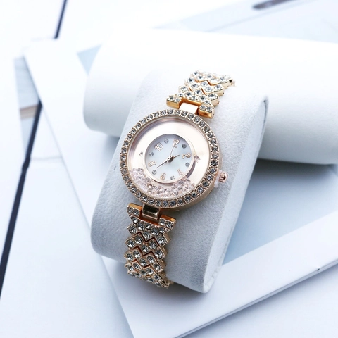 Orologio Quarzo Donna Lusso Strass Scintillanti Cristalli Fluttuanti Quadrante Sabbie Mobili Bracciale Acciaio Inossidabile