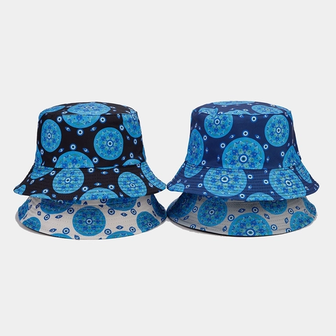Evil Eye Mandala Pattern Bucket Hat Cotton Polyester Retro Sun Protection Summer Outdoor Fisherman Cap Women