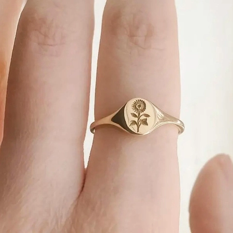 Anillo Sigillo Girasole Retrò Rame Ottone Motivo Floreale Minimalista Gioielli Per Uomini Donne Unisex