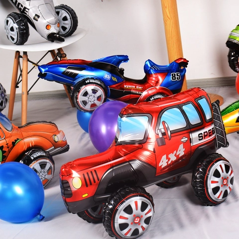 3D Cartoon Car Aluminum Foil Balloons Racing Jeep Police Car Shape Birthday Party Decoration Kids Event Supplies