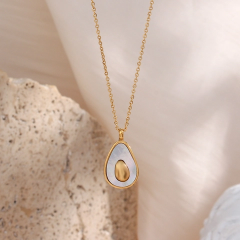 Modisch Edelstahl Muschel Avocado Anhänger Halskette Vergoldet Minimalistisch Elegant Schmuck Geschenk Für Damen Mädchen