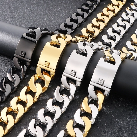 Collar Pulsera Eslabones Cubanos Acero Inoxidable Hip Hop Grueso Pulido Cadena Pesada Joyería Hombre Accesorio Streetwear