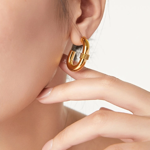 Pendientes De Aro Gruesos En Forma De U De Acero De Titanio Chapado En Oro Cuerda Trenzada Joyería Minimalista Geométrica Para Mujeres
