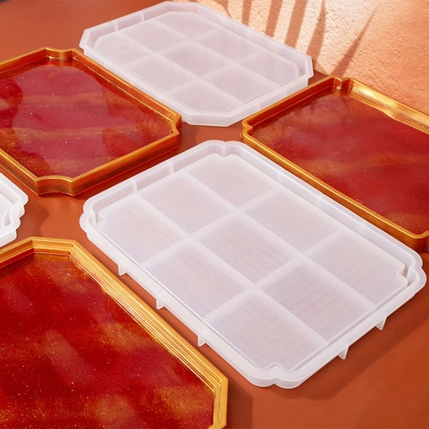 Silicone Tray Mold For DIY Resin Casting Chinese Retro Style Octagon Rectangular Storage Coaster Home Decor Crafting Tool