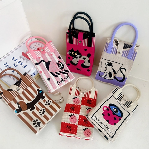 Sac De Téléphone Portable Tricoté Dessin Animé Femmes Petit Sac À Bandoulière Crochet Mini Pochette À Motifs
