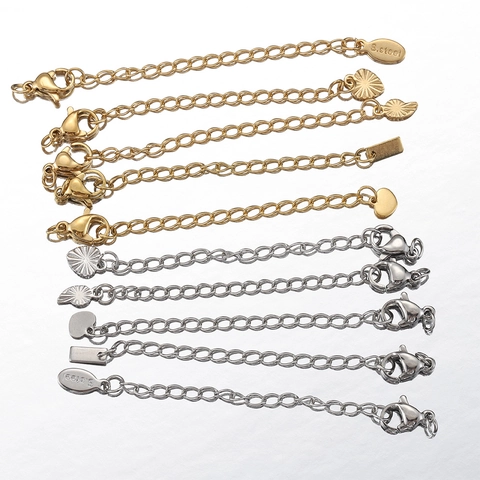 Stainless Steel Extender Chain With Lobster Clasp And Heart Leaf Pendant For Jewelry Making DIY Accessories Vacuum Plated