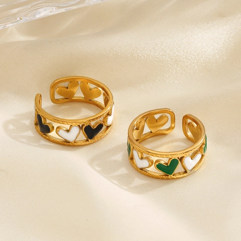 Herzform Emaille Edelstahl Offener Ring Vergoldet Hohl Bunt Verstellbar Modeschmuck Für Damen