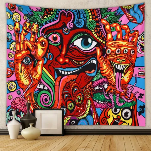 Psychedelic Wall Tapestry Polyester Fabric Bohemian Hippie Surreal Art Aesthetic Hanging Decor For Bedroom Living Room