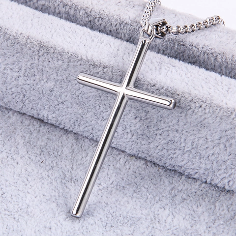 Collier Pendentif Croix Poli Minimaliste Acier Inoxydable Bijoux Religieux Punk Hip Hop Pour Hommes Femmes