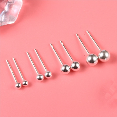 Minimalist Ball Stud Earrings S999 Sterling Silver Mini Round Bead Smooth Piercing Jewelry For Men Women