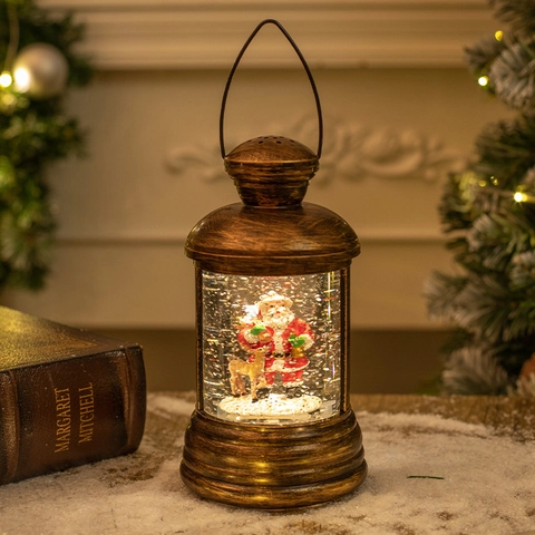 Lanterna Di Natale Palla Di Neve LED Illuminata Acqua Luccicante Babbo Natale Arredo Scrivania Ornamento Retro PVC