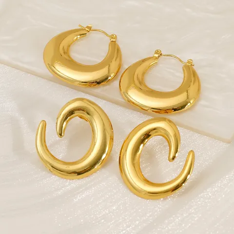Orecchini A Cerchio A Spirale A Forma Di C Geometrici Acciaio Inossidabile Placcato Oro 18K Gioielli Per Donne