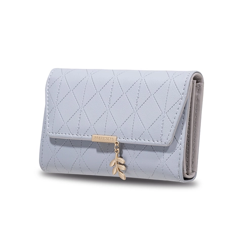 Portefeuille Femme Pliant En Trois Simili Cuir Motif Losanges Porte Cartes Avec Pendentif Feuille Style Urbain Élégant