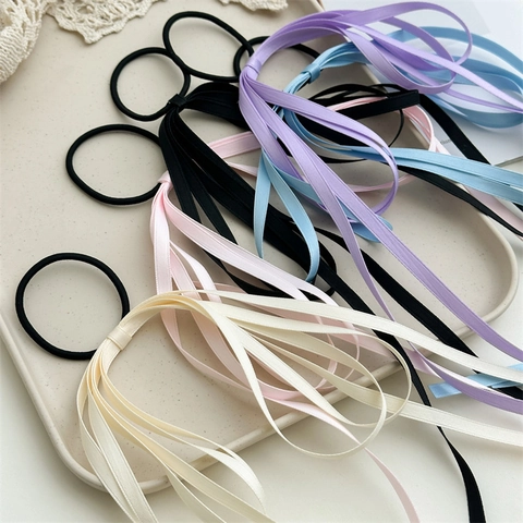 Satin Ribbon Bow Hair Ties With Long Streamers Elastic Ponytail Holder For Women Sweet Style Hair Accessories