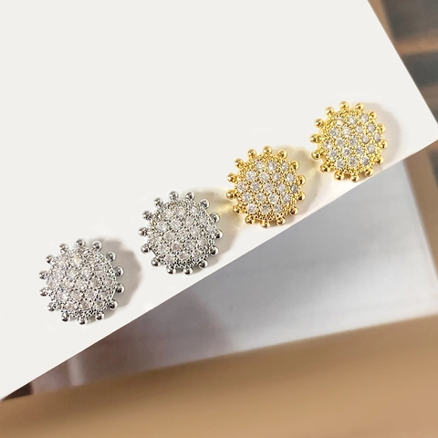 Elegant Copper Zirconia Flower Stud Earrings 18K Gold Silver Plated Sunflower Shape Sparkling Earrings For Women Party Jewelry