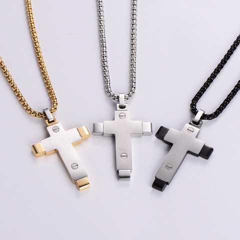 Collana Con Pendente A Croce Da Uomo Acciaio Inossidabile Dettaglio Vite Industriale Gioielli Hip Hop Punk