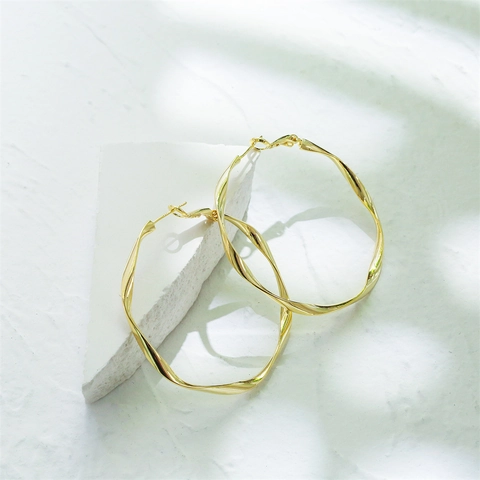 Geometric Twisted Hoop Earrings Gold Plated Copper With 925 Sterling Silver Earring Post Minimalist Fashion Jewelry For Women