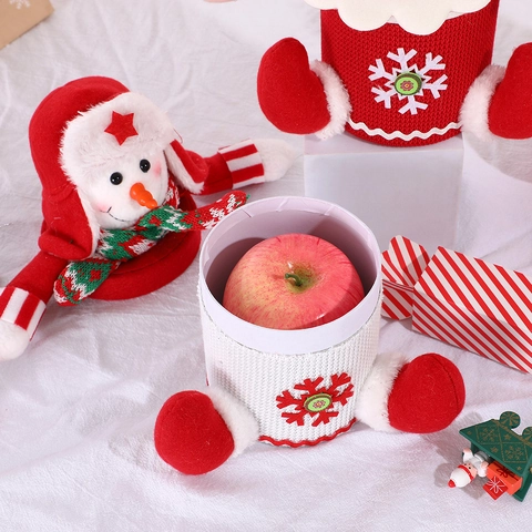 Boîte Cadeau De Noël Pot À Bonbons Tricoté Peluche Père Noël Bonhomme De Neige Renne Décoration De Table Festive