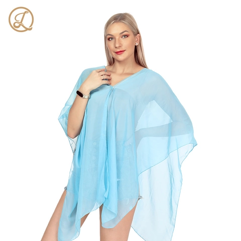 Women Sunscreen Shawl Transparent Printed Polyester Chiffon Poncho Lightweight Breathable Beach Wrap Outdoor Fashion Soft Scarf Accessory