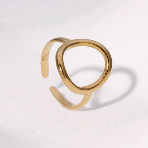 Edelstahl Geometrischer Ovaler Aussparungsring Vergoldet Offen Verstellbar Minimalistischer Schmuck Damen