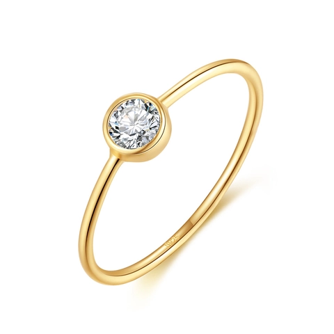 925 Sterling Silver Ring Bezel Setting Round Cubic Zirconia Minimalist Gold Plated Elegant Jewelry For Women