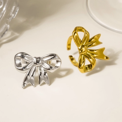 Schleifenring Edelstahl 18K Vergoldet Verstellbarer Offener Fingerring Eleganter Nischendesign Schmuck Für Damen