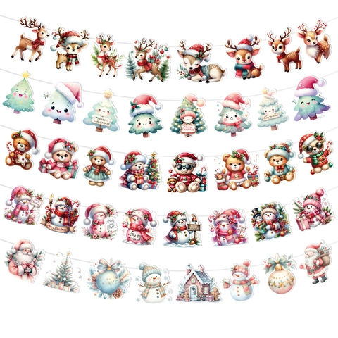 Banner Di Natale Carta Renna Babbo Natale Pupazzo Di Neve Ghirlanda Appesa Per Decorazione Festa Casa Cartone Animato DIY Festivo