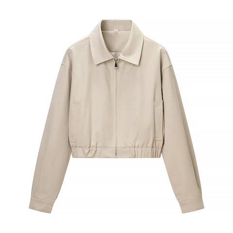 Veste En Cuir PU Beige Pour Femmes Et Short Bouffant Mode Décontracté Manches Longues Fermeture Éclair Streetwear