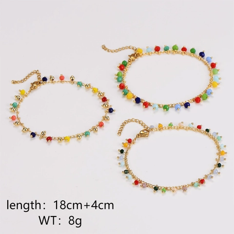 Bracciale A Catena In Acciaio Inossidabile 304 Placcato Oro Con Perline Sfaccettate Colorate Per Donna Stile Boho