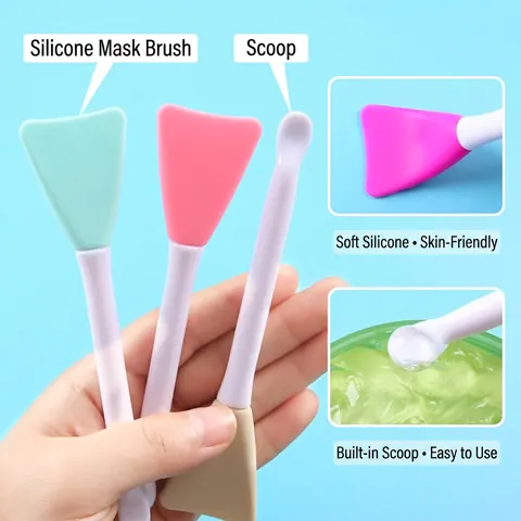 Silicone Mask Brush Double Ended With Scoop Spatula Soft Facial Mud Applicator Tool For Skin Care Beauty Plastic Handle