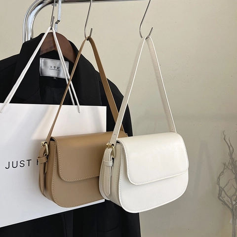 Minimalist PU Leather Crossbody Bag Women Retro Small Square Shoulder Saddle Bag Daily Commute Adjustable Strap