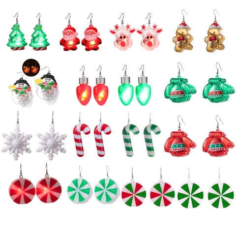 Orecchini di Natale a LED Lampeggianti Colorati Luminosi Babbo Natale Renna Pupazzo di Neve Gioielli da Festa