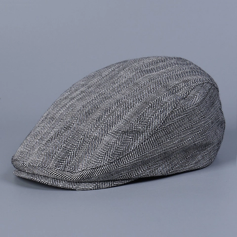 Vintage Herringbone Flat Cap Cotton Linen Polyester Breathable British Style Forward Hat Adjustable Newsboy Beret Unisex