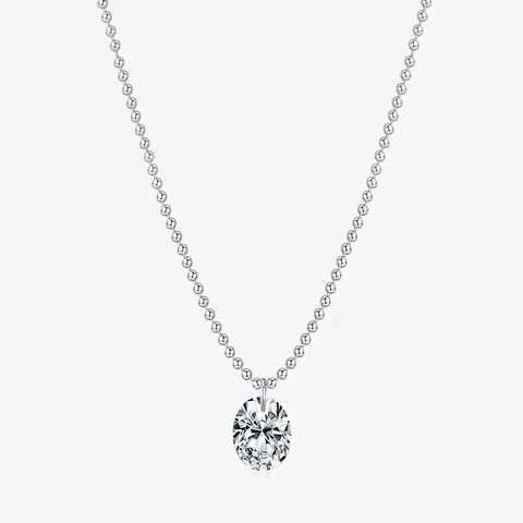 Oval Moissanite Necklace 925 Sterling Silver D Color VVS1 Elegant Minimalist Beaded Chain Jewelry For Women