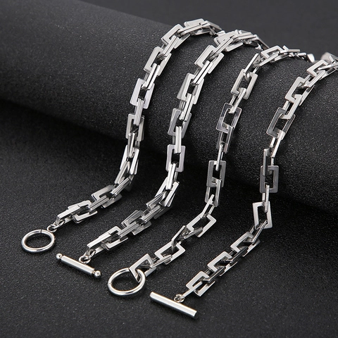 Collar Y Pulsera De Cadena Con Eslabones Rectangulares Acero Inoxidable 316L Cierre De Toga Joyería Punk Para Hombre