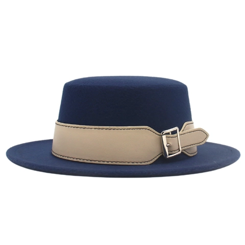 Chapeau Canotier En Feutre De Laine À Bord Large Style Français Rétro Avec Boucle De Ceinture En Cuir Unisexe