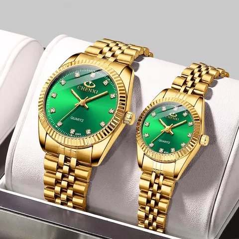 Gold Quartz Watch Stainless Steel Strap Rhinestone Dial Waterproof Business Luxury Wristwatch For Men Women